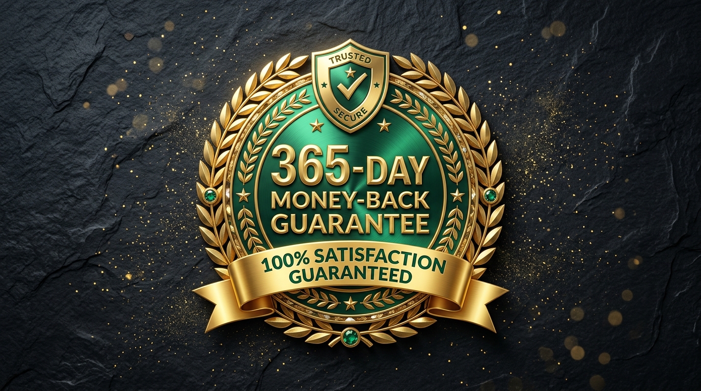 Luxurious 3D Golden and Emerald 365-Day Money Back Guarantee Seal